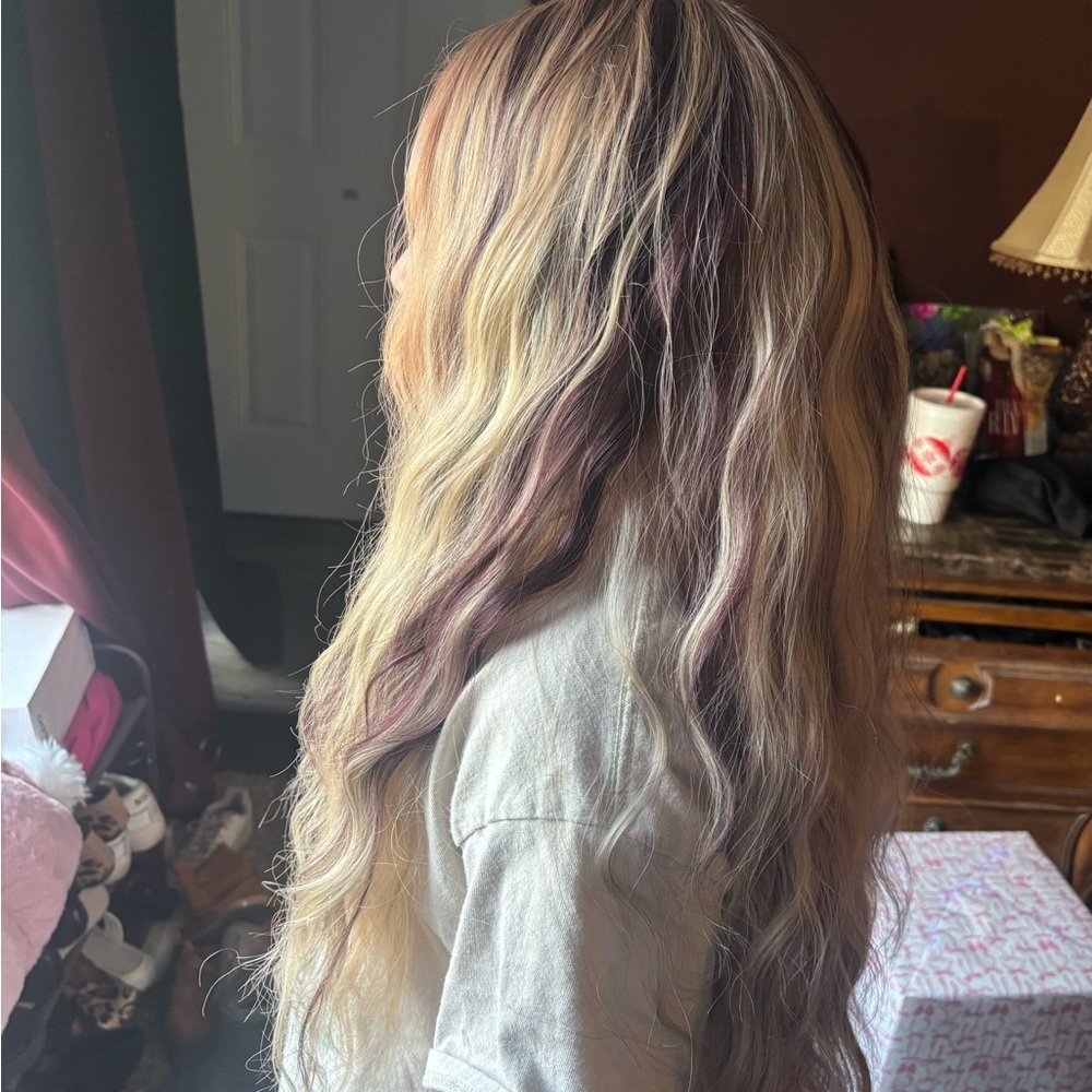 Elegant Blonde and Purple Hair Extensions
